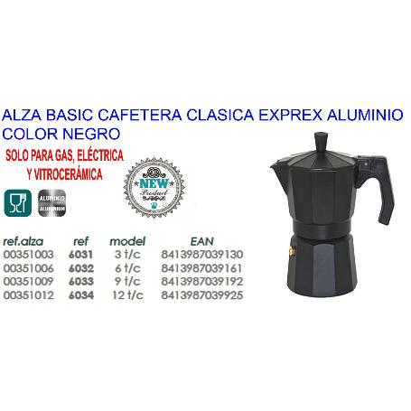 ALZA BASIC CAFETERA CLASICA EXPRES ALUMINIO NEGRA   3 TAZAS 6031