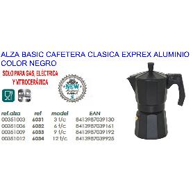 ALZA BASIC CAFETERA CLASICA EXPRES ALUMINIO NEGRA   9 TAZAS 6033