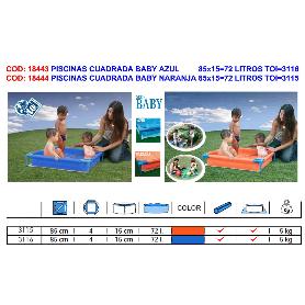 PISCINAS CUADRADA BABY NARANJA 85X15   72 LITROS TOI 3115