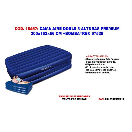 CAMA AIRE DOBLE 3 ALTURAS PREMIUM 203X152X56+BOMBA  67528