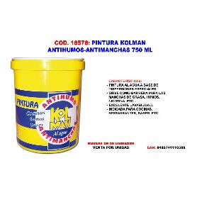 PINTURA KOLMAN ANTIHUMOS-ANTIMANCHAS-GRASA BLANCA 750 ML.