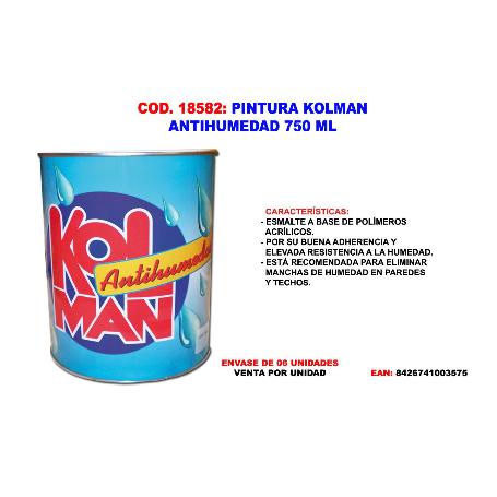 PINTURA KOLMAN ANTIHUMEDAD AL DISOLVENTE BLANCO 750 ML.