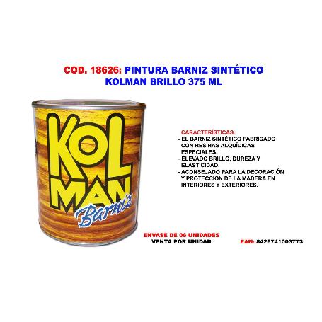 PINTURA BARNIZ SINTETICO KOLMAN BRILLO 375 ML.