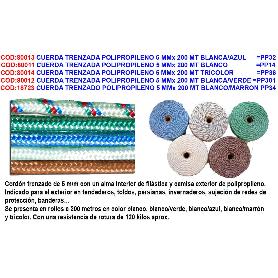 CUERDA TRENZADO POLIPROPILENO 5 MMX 200 MT BLANCO-MARRON PP34