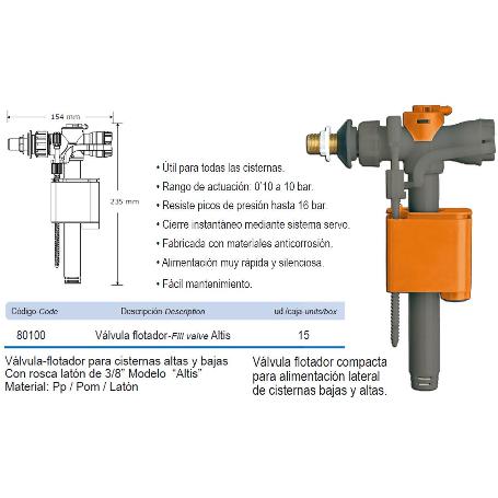 PRHIE VALVULA FLOTADOR LATERAL CISTERNA ALTA-BAJA ALTIS 80100