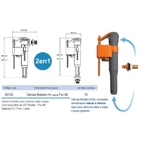 PRHIE VALVULA GRIFO+FLOTADOR LATERAL INFERIOR DUAL C-BAJA 80120