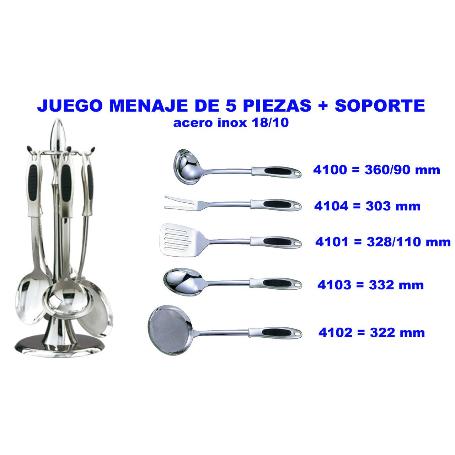 ARCOS JUEGO MENAJE 5 PIEZAS CON SOPORTE TODO INOX 18-10   411600