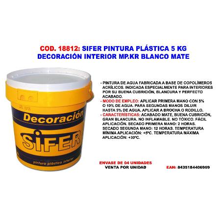 SIFER PINTURA PLASTICA 5 KG PARED Y TECHO INTERIOR BLANCO MATE