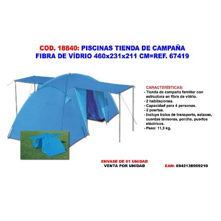 PISCINAS TIENDA DE CAMPAÑA FIBRA DE VIDRIO 460X231X211 CM 67419