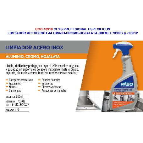 CEYS PASO ESPECIFICOS LIMPIADOR ACERO INOX 500 ML 703012-703022