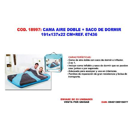 CAMA FINSTOCK AIRE DOBLE + SACO DE DORMIR 191X137X22 CM 67436