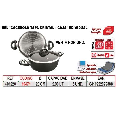 IBILI FINSTOCK CACEROLA  20 TAPA CRISTAL- CAJA INDIVIDUAL 401220