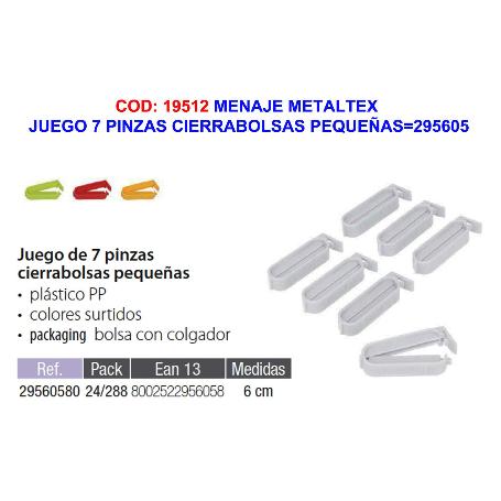 MENAJE METALTEX JUEGO 7 PINZAS CIERRABOLSAS PEQUEÑAS 295605