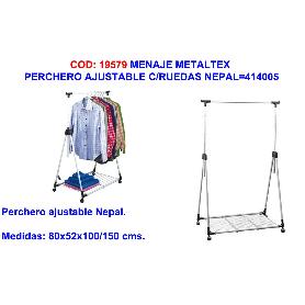 MENAJE METALTEX PERCHERO AJUSTABLE C-RUEDAS NEPAL 414005