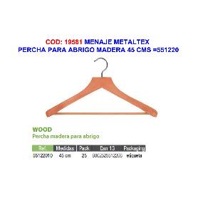 MENAJE METALTEX PERCHA PARA ABRIGO MADERA 45 CMS  551220