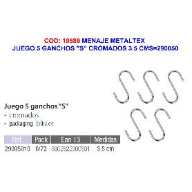 MENAJE METALTEX JUEGO 5 GANCHOS S CROMADOS 3.5 CMS 290050