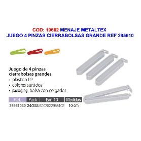 MENAJE METALTEX JUEGO 4 PINZAS CIERRABOLSAS GRANDE REF 295610