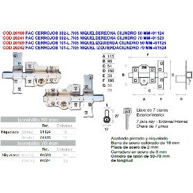 FAC CERROJOS 302-L - 115 NIQUEL IZQUIERDA CILINDRO 50 MM 01125