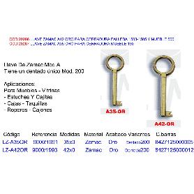 LLAVE ZAMAC A35 ORO PARA CERRADURA MUEBLE 190