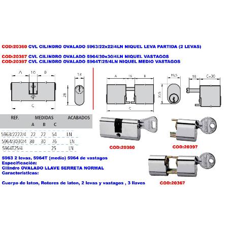 CVL CILINDRO OVALADO 5964-30X30-4LN NIQUEL VASTAGOS