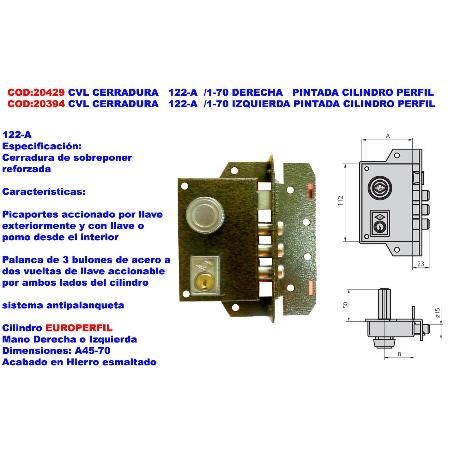 CVL CERRADURA   122-A  -1-70 IZQUIERDA PINTADA CILINDRO PERFIL