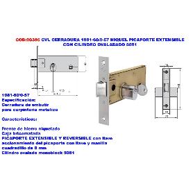 CVL CERRADURA 1981-60 -0-57 NIQUEL PICAPORTE EXTEN+CILINDRO OVAL