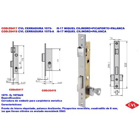 CVL CERRADURA 1975-     -0-17 NIQUEL CILINDRO+PICAPORTE+PALANCA