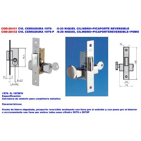 CVL CERRADURA 1979-P  -0-20 NIQUEL CILINDRO+PICAPORTE+POMO 57022