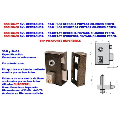 CVL CERRADURA     56-B  -1-60 DERECHA PINTADA CILINDRO PERFIL