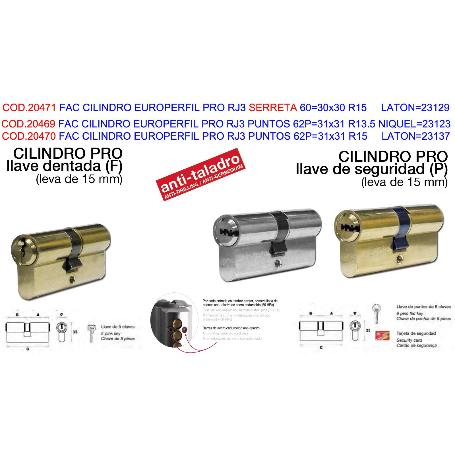 FAC CILINDRO EUROPERFIL PRO RJ3 PUNTOS 62P 31X31 R13.5 NIQ 23123