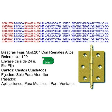 BISAGRA LIM MOD 207 80X60 HIERRO LTDO REF 100-014 20720013 CAJA