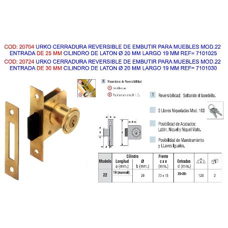 URKO CERRAD.EMBUT.  22   ENTR 25-CILIND 19 REVERS.MUEBLE 7101025