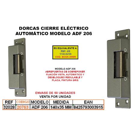 DORCAS CIERRE ELECT.AUTOM. ADF-206+DESBLOQ+REGULABLE+PLACA 32028