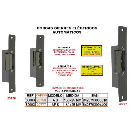 DORCAS CIERRE ELECT.AUTOM. AF-S+REGULABLE+PLACA 160X25 MM S-3103