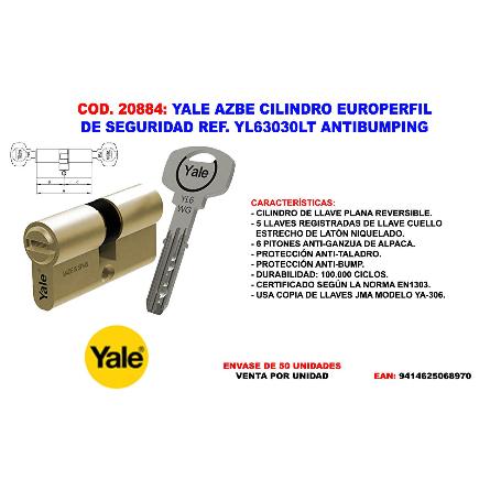 YALE AZBE CILINDRO EUROPERFIL SEGURIDAD YL63030LT ANTIBUMPING