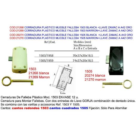 CERRADURA MUEBLE FALLEBA 1503 BLANCA+LLAVE ZAMAC A42 ORO