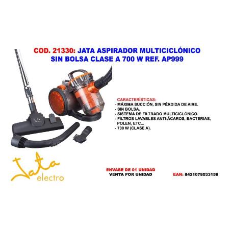 JATA ASPIRADOR MULTICICLONICO SIN BOLSA CLASE A 700 W AP999