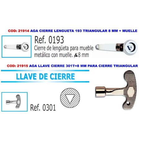 AGA LLAVE CIERRE 301T 8 MM PARA CIERRE TRIANGULAR