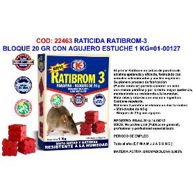 RATICIDA RATIBROM-3 BLOQUE 20 GR+AGUJERO ESTUCHE 1 KG D01.328