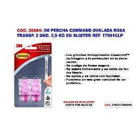 3M PERCHA COMMAND OVALADA  ROSA TRANSP. 2 UND. 0,9 KG 17091CLP