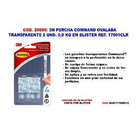 3M PERCHA COMMAND OVALADA TRANSPARENTE 2 UND. 0,9 KG 17091CLR