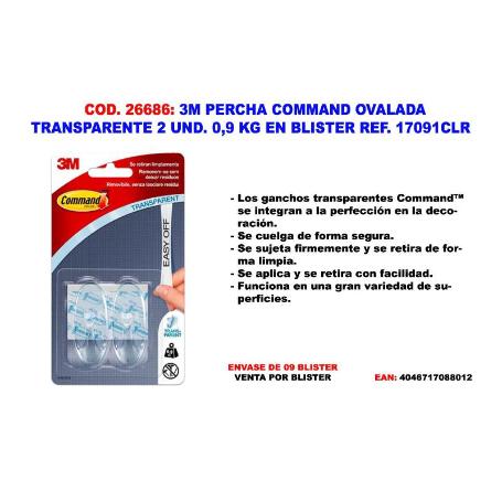 3M PERCHA COMMAND OVALADA TRANSPARENTE 2 UND. 0,9 KG 17091CLR