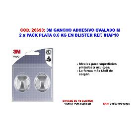 3M GANCHO ADHESIVO OVALADO M 2  X PACK PLATA 0,6 KG IHAP10