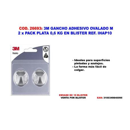 3M GANCHO ADHESIVO OVALADO M 2  X PACK PLATA 0,6 KG IHAP10