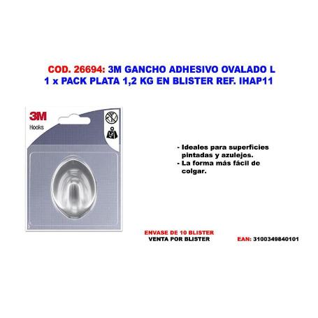 3M GANCHO ADHESIVO OVALADO L 1  X PACK PLATA 1,2 KG IHAP11