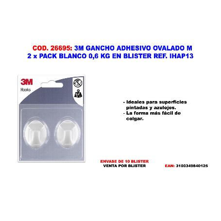 3M GANCHO ADHESIVO OVALADO M 2  X PACK BLANCO 0,6 KG IHAP13