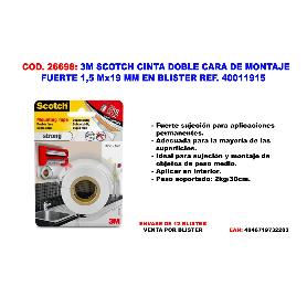 3M SCOTCH CINTA DOBLE CARA DE MONTAJE FUERTE 1.5MX19MM 40011915