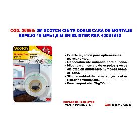 3M SCOTCH CINTA DOBLE CARA DE MONTAJE ESPEJO 1.5MX19MM 4496W