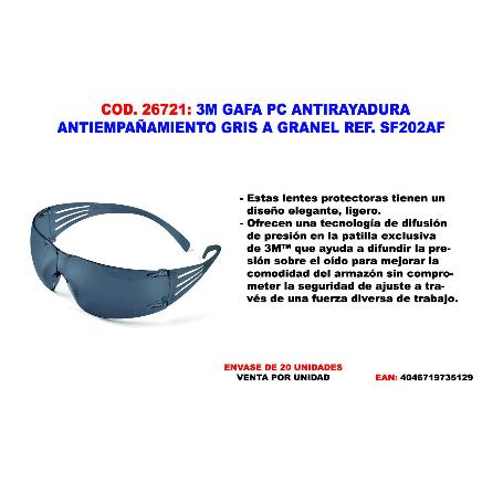 3M GAFA PC ANTIRAYADURA ANTIEMPAÑAMIENTO GRIS SF202AF