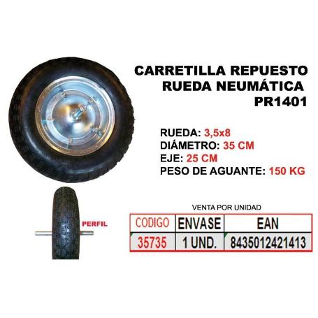 SIFER RUEDA CARRET.OBRA  NEUMATICA 35 CM EJE 25 CM LLANTA METAL